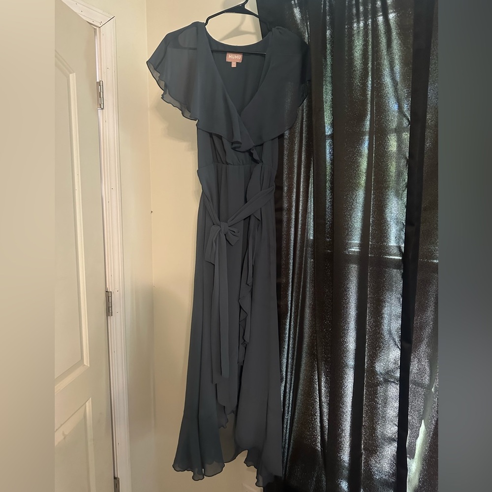 Show me your MUMU slate blue high low dress
